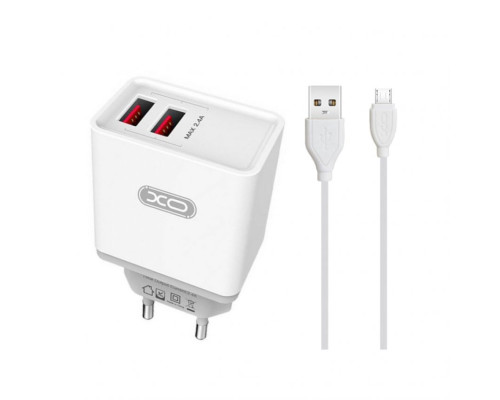 Мережевий зарядний пристрій (адаптер) 2в1 XO L31 2USB / 2.4A + Micro white