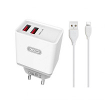 Мережевий зарядний пристрій (адаптер) 2в1 XO L31 2USB / 2.4A + Data Cabel USB to Lightning white