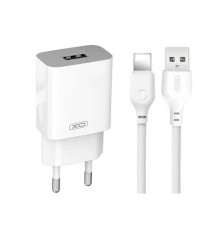 Мережевий зарядний пристрій (адаптер) 2в1 XO L99 1USB / 2.4A + Data Cabel USB to Lightning white