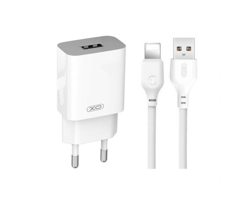 Мережевий зарядний пристрій (адаптер) 2в1 XO L99 1USB / 2.4A + Data Cabel USB to Lightning white