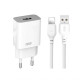 Мережевий зарядний пристрій (адаптер) 2в1 XO L99 1USB / 2.4A + Data Cabel USB to Lightning white