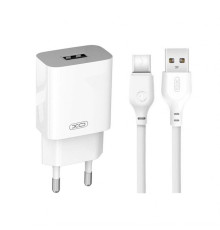 Мережевий зарядний пристрій (адаптер) 2в1 XO L99 1USB / 2.4A + Data Cabel USB to Type-C white