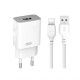 Мережевий зарядний пристрій (адаптер) 2в1 XO L99 1USB / 2.4A + Data Cabel USB to Type-C white