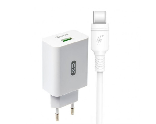 Мережевий зарядний пристрій (адаптер) 2в1 XO L36 1USB / QC3.0 / 3A + Data Cabel USB to Type-C white