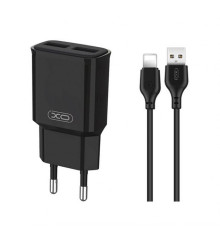 Мережевий зарядний пристрій (адаптер) 2в1 XO L92C 2USB / 2.4A + Data Cabel USB to Lightning black