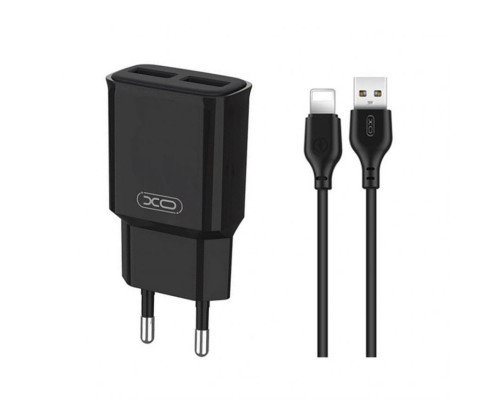 Мережевий зарядний пристрій (адаптер) 2в1 XO L92C 2USB / 2.4A + Data Cable USB to Lightning black