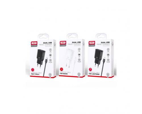 Мережевий зарядний пристрій (адаптер) 2в1 XO L92C 2USB / 2.4A + Data Cable USB to Lightning white