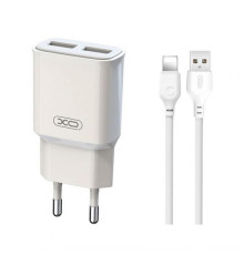 Мережевий зарядний пристрій (адаптер) 2в1 XO L92C 2USB / 2.4A + Data Cabel USB to Lightning white