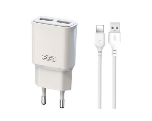 Мережевий зарядний пристрій (адаптер) 2в1 XO L92C 2USB / 2.4A + Data Cable USB to Lightning white