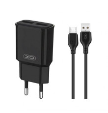 Мережевий зарядний пристрій (адаптер) 2в1 XO L92C 2USB / 2.4A + Data Cabel USB to Micro black