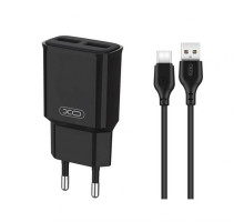 Мережевий зарядний пристрій (адаптер) 2в1 XO L92C 2USB / 2.4A + Data Cabel USB to Type-C black