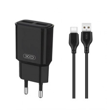 Мережевий зарядний пристрій (адаптер) 2в1 XO L92C 2USB / 2.4A + Data Cabel USB to Type-C black