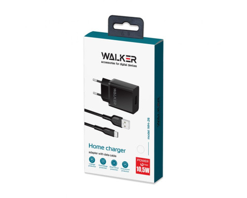 Мережевий зарядний пристрій (адаптер) 2в1 WALKER WH-26 1USB / 2.1A + Lightning black TPS-2710000252900