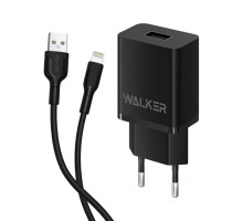 Мережевий зарядний пристрій (адаптер) 2в1 WALKER WH-26 1USB / 2.1A + Lightning black TPS-2710000252900