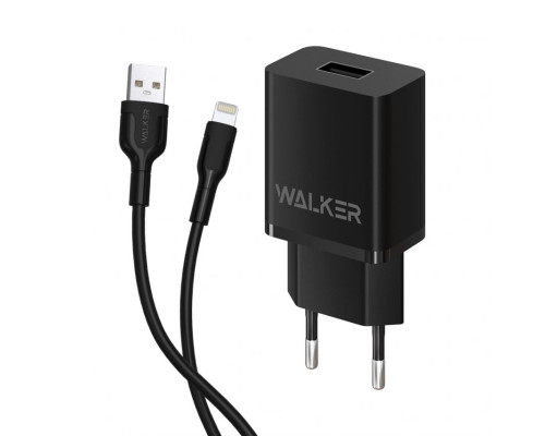 Мережевий зарядний пристрій (адаптер) 2в1 WALKER WH-26 1USB / 2.1A + Lightning black TPS-2710000252900