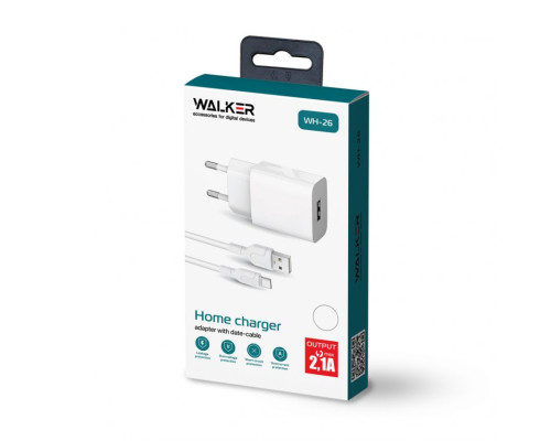 Мережевий зарядний пристрій (адаптер) WALKER WH-26 1USB/2.1A + Type-C white