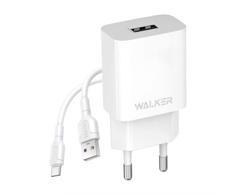 Мережевий зарядний пристрій (адаптер) WALKER WH-26 1USB/2.1A + Type-C white