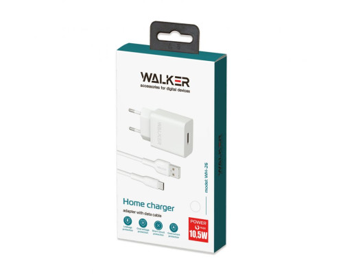 Мережевий зарядний пристрій (адаптер) 2в1 WALKER WH-26 1USB / 2.1A + Type-C white TPS-2710000252955