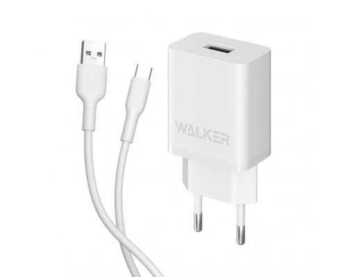 Мережевий зарядний пристрій (адаптер) 2в1 WALKER WH-26 1USB / 2.1A + Type-C white TPS-2710000252955