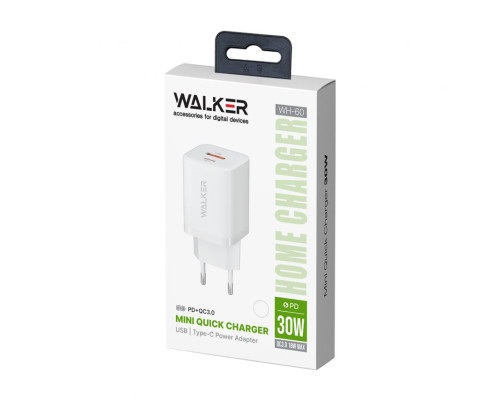 Мережевий зарядний пристрій (адаптер) WALKER WH-60 PD_30W / QC_18W / 30W Max black TPS-2710000253280