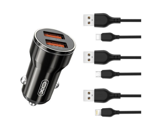 Автомобільний зарядний пристрій (адаптер) 2в1 XO CC48 2USB / 2.4A + Data Cable USB to Micro black