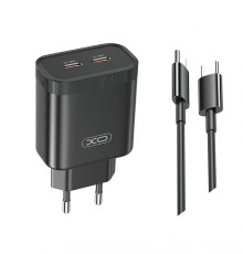 Мережевий зарядний пристрій (адаптер) 2в1 XO L105 2xPD / 35W + Type-C to Type-C black