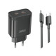 Мережевий зарядний пристрій (адаптер) 2в1 XO L105 2xPD / 35W + Type-C to Type-C black TPS-2710000261346