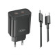 Мережевий зарядний пристрій (адаптер) 2в1 XO L105 2xPD / 35W + Data Cable Type-C to Type-C black