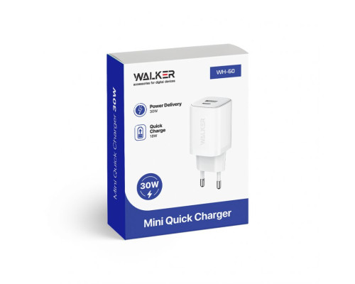 Мережевий зарядний пристрій (адаптер) WALKER WH-60 PD_30W / QC_18W / 30W Max white TPS-2710000261889