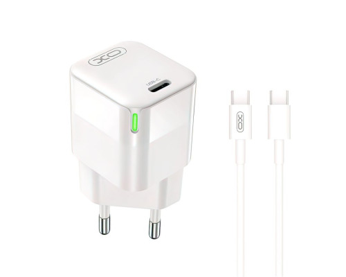Мережевий зарядний пристрій (адаптер) 2в1 XO CE06 PD / 30W / GaN Technology + Data Cable Type-C to Type-C white