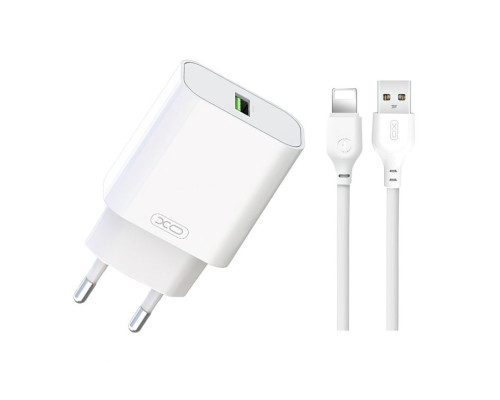 Мережевий зарядний пристрій (адаптер) 2в1 XO L103 QC3.0 / 18W + Data Cabel USB to Lightning white