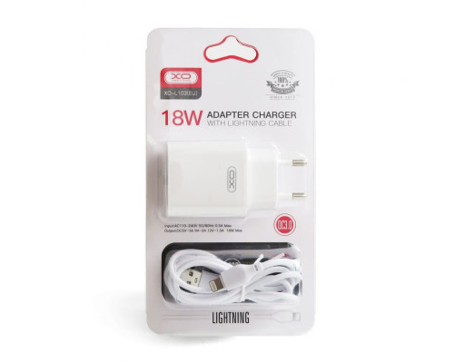 Мережевий зарядний пристрій (адаптер) 2в1 XO L103 QC3.0 / 18W + Data Cabel USB to Lightning white