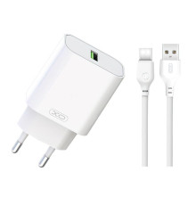 Мережевий зарядний пристрій (адаптер) 2в1 XO L103 QC3.0 / 18W + Data Cable USB to Type-C white TPS-2710000262152 2710000262152