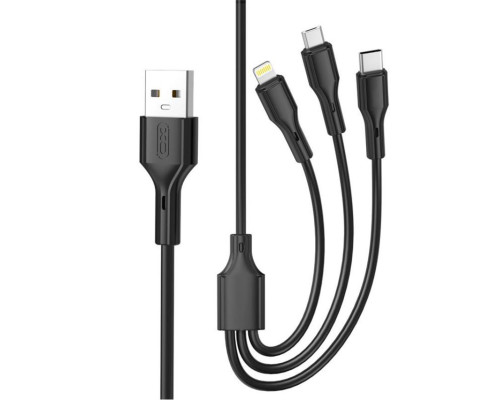 Кабель USB 3в1 XO NB230 Type-C/Micro/Lightning Quick Charge 2.4A black TPS-2710000262442