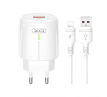 Мережевий зарядний пристрій (адаптер) 2в1 XO L112 1USB / QC3.0 / 18W + Data Cabel USB to Lightning white