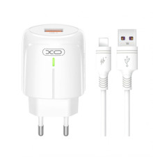 Мережевий зарядний пристрій (адаптер) 2в1 XO L112 1USB / QC3.0 / 18W + Data Cabel USB to Lightning white