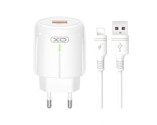 Мережевий зарядний пристрій (адаптер) 2в1 XO L112 1USB / QC3.0 / 18W + Data Cabel USB to Lightning white