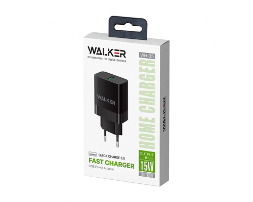 Мережевий зарядний пристрій (адаптер) 2в1 WALKER WH-35 1USB / QC3.0 / 3A / 15W + Lightning black TPS-2710000268659