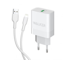 Мережевий зарядний пристрій (адаптер) 2в1 WALKER WH-35 1USB / QC3.0 / 3A / 15W + Lightning white TPS-2710000268666