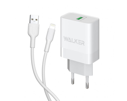 Мережевий зарядний пристрій (адаптер) 2в1 WALKER WH-35 1USB / QC3.0 / 3A / 15W + Lightning white TPS-2710000268666