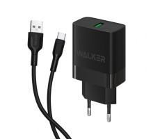 Мережевий зарядний пристрій (адаптер) 2в1 WALKER WH-35 1USB / QC3.0 / 3A / 15W + Type-C black TPS-2710000268697