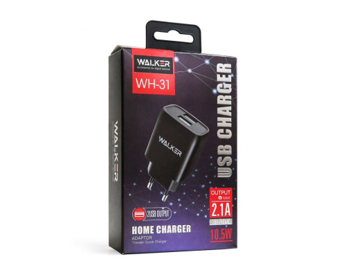 Мережевий зарядний пристрій (адаптер) 2в1 WALKER WH-31 2USB / 2.1A + Micro black TPS-2710000268833