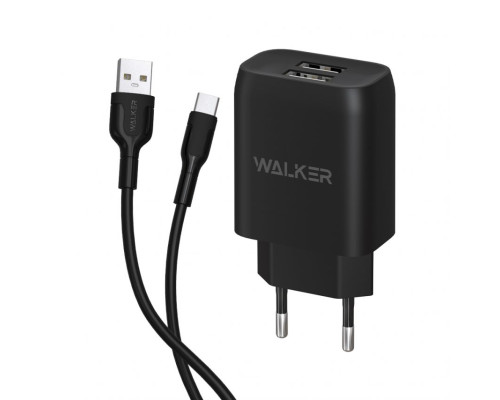 Мережевий зарядний пристрій (адаптер) 2в1 WALKER WH-31 2USB / 2.1A + Type-C black TPS-2710000268840