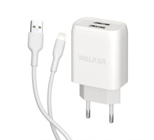 Мережевий зарядний пристрій (адаптер) 2в1 WALKER WH-31 2USB / 2.1A + Lightning white TPS-2710000268857