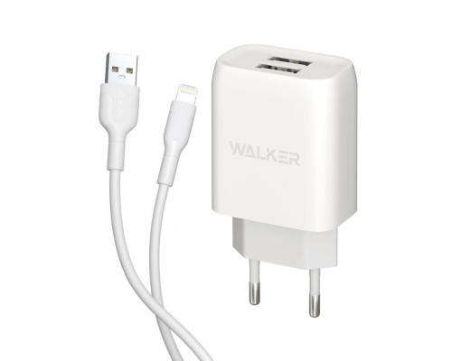 Мережевий зарядний пристрій (адаптер) 2в1 WALKER WH-31 2USB / 2.1A + Lightning white TPS-2710000268857