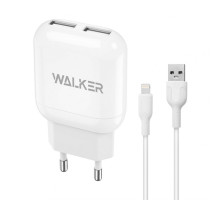 Мережевий зарядний пристрій (адаптер) 2в1 WALKER WH-33 2USB / 2.4A + Lightning white TPS-2710000268888