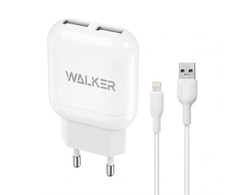 Мережевий зарядний пристрій (адаптер) 2в1 WALKER WH-33 2USB / 2.4A + Lightning white TPS-2710000268888