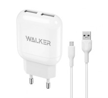 Мережевий зарядний пристрій (адаптер) 2в1 WALKER WH-33 2USB / 2.4A + Micro white TPS-2710000268895