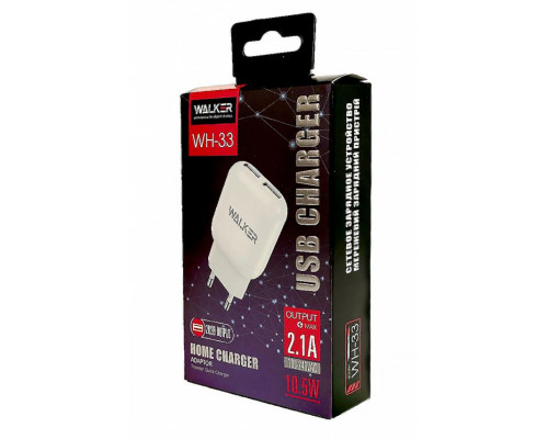 Мережевий зарядний пристрій (адаптер) 2в1 WALKER WH-33 2USB / 2.4A + Micro white TPS-2710000268895