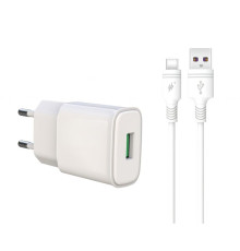Мережевий зарядний пристрій (адаптер) 2в1 XO L92D 1 USB / QC3.0 / 18W + Type-C white